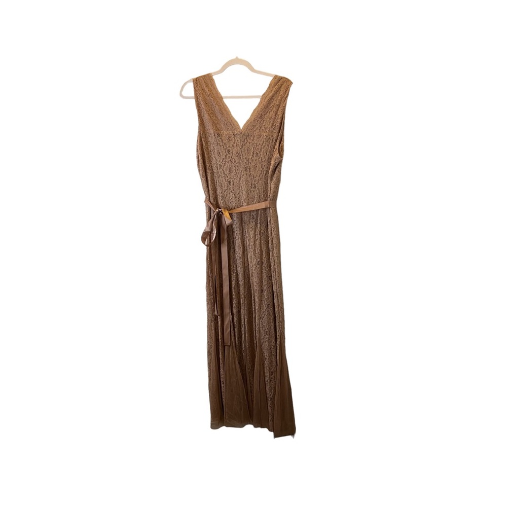 Cardalite Womens Tan Pink Lace Overlay V Neck Sleeveless Tie Waist Dress Size 2X